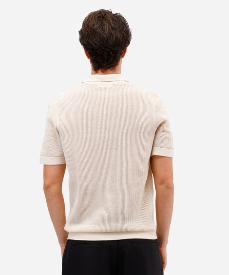 polo masculina de tricot manga curta texturizada off white