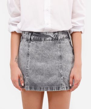 short saia feminino jeans com fendas cinza