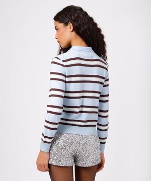 polo feminina de tricot listrada mindset azul