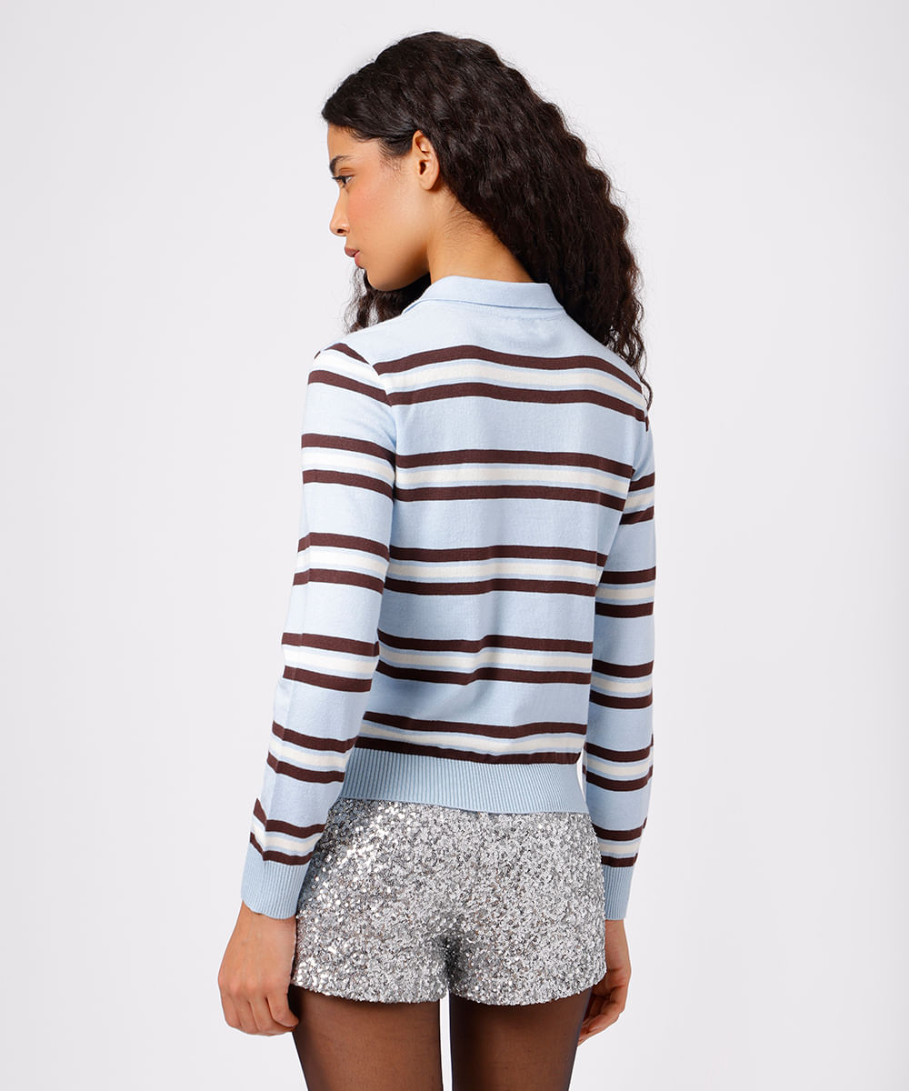 polo feminina de tricot listrada mindset azul