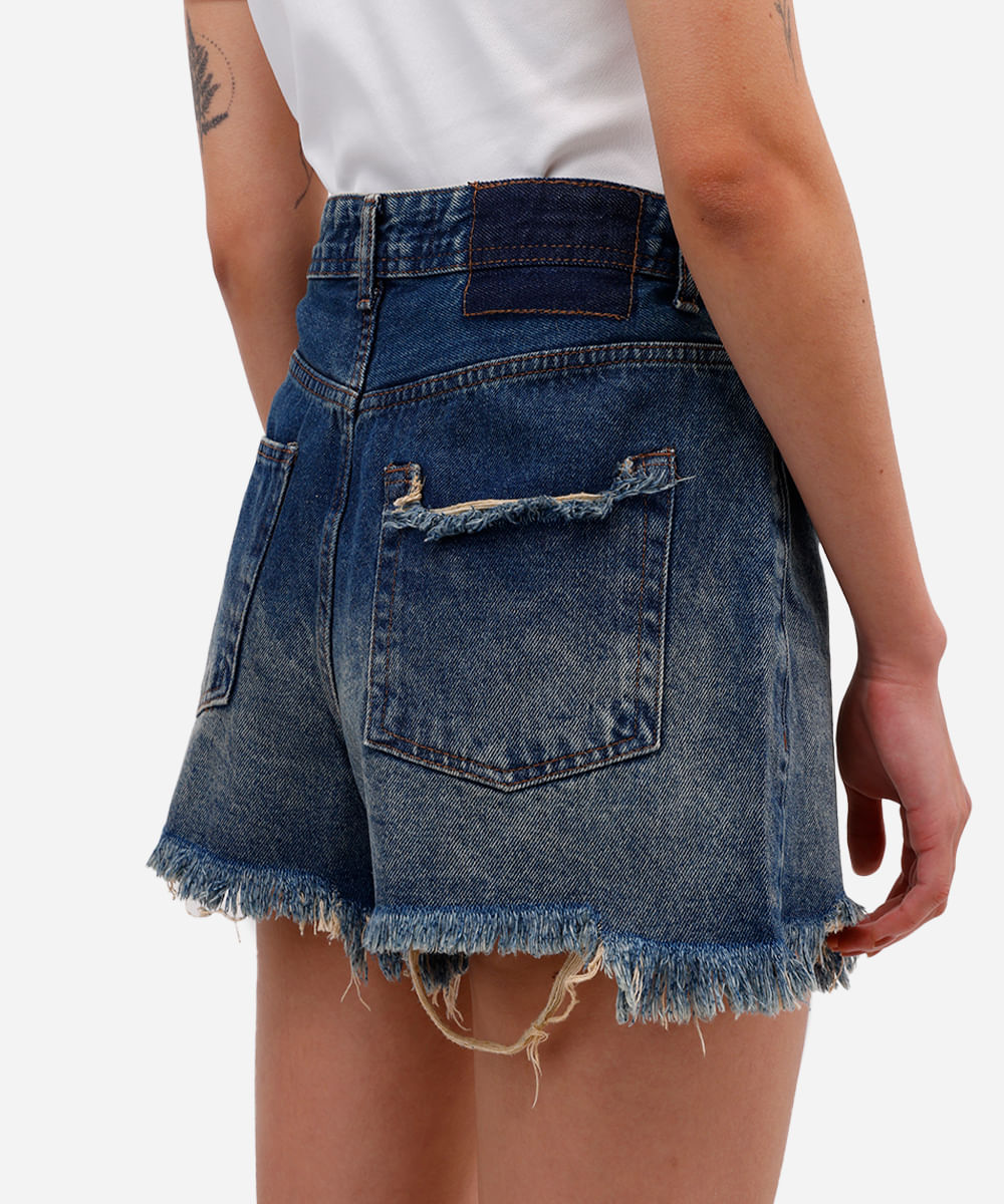 short mom feminino jeans destroyed dirty azul