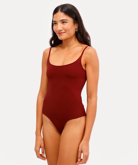 body feminino de poliamida alça fina vinho