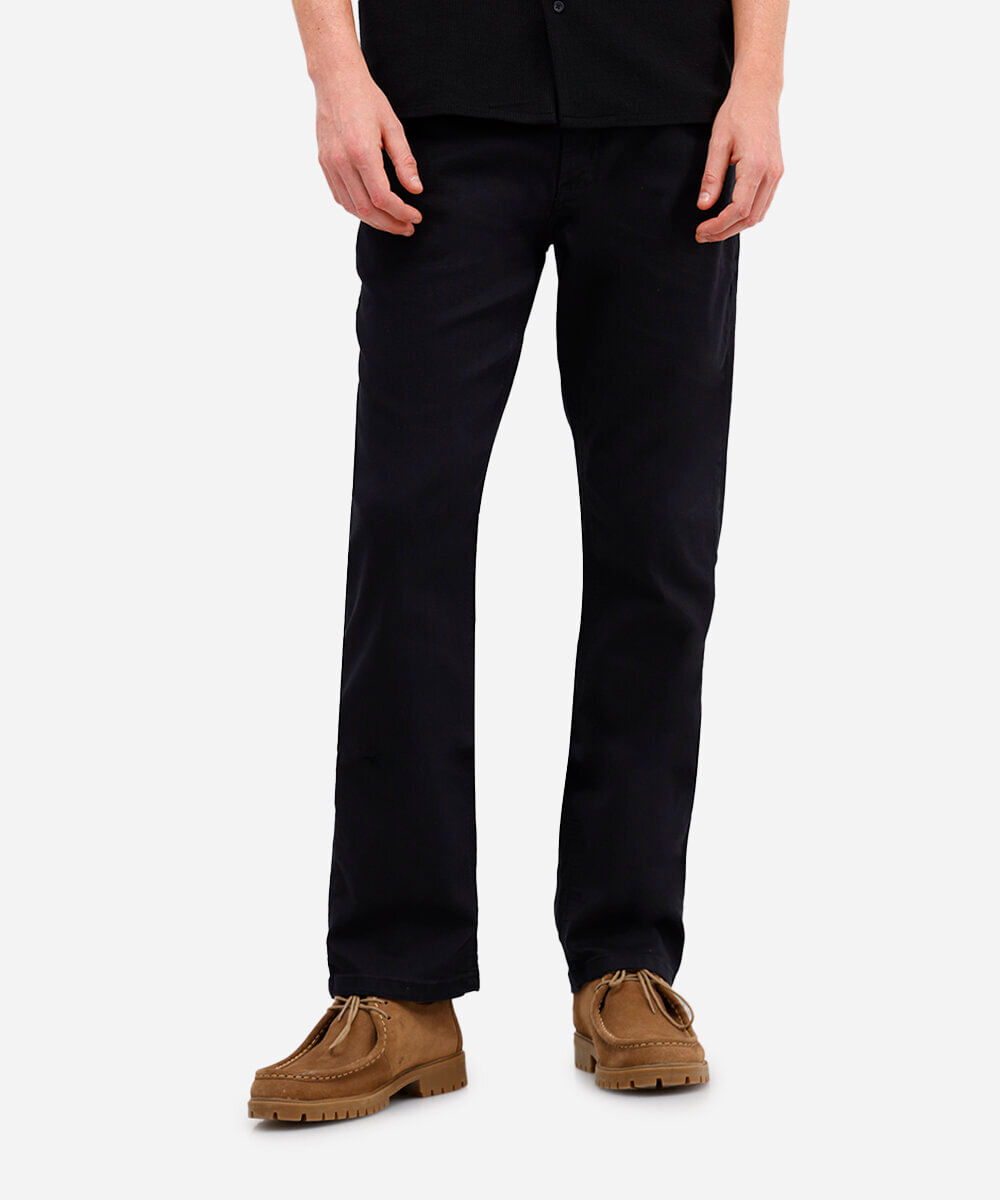 calça reta masculina de sarja com bolsos - black jeans