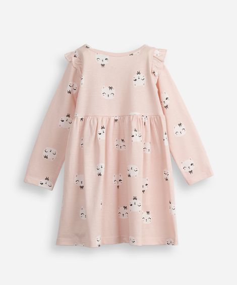 vestido infantil manga longa gatinha rosa
