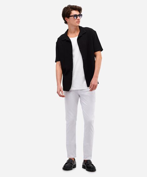 calça slim comfort masculina de sarja branca