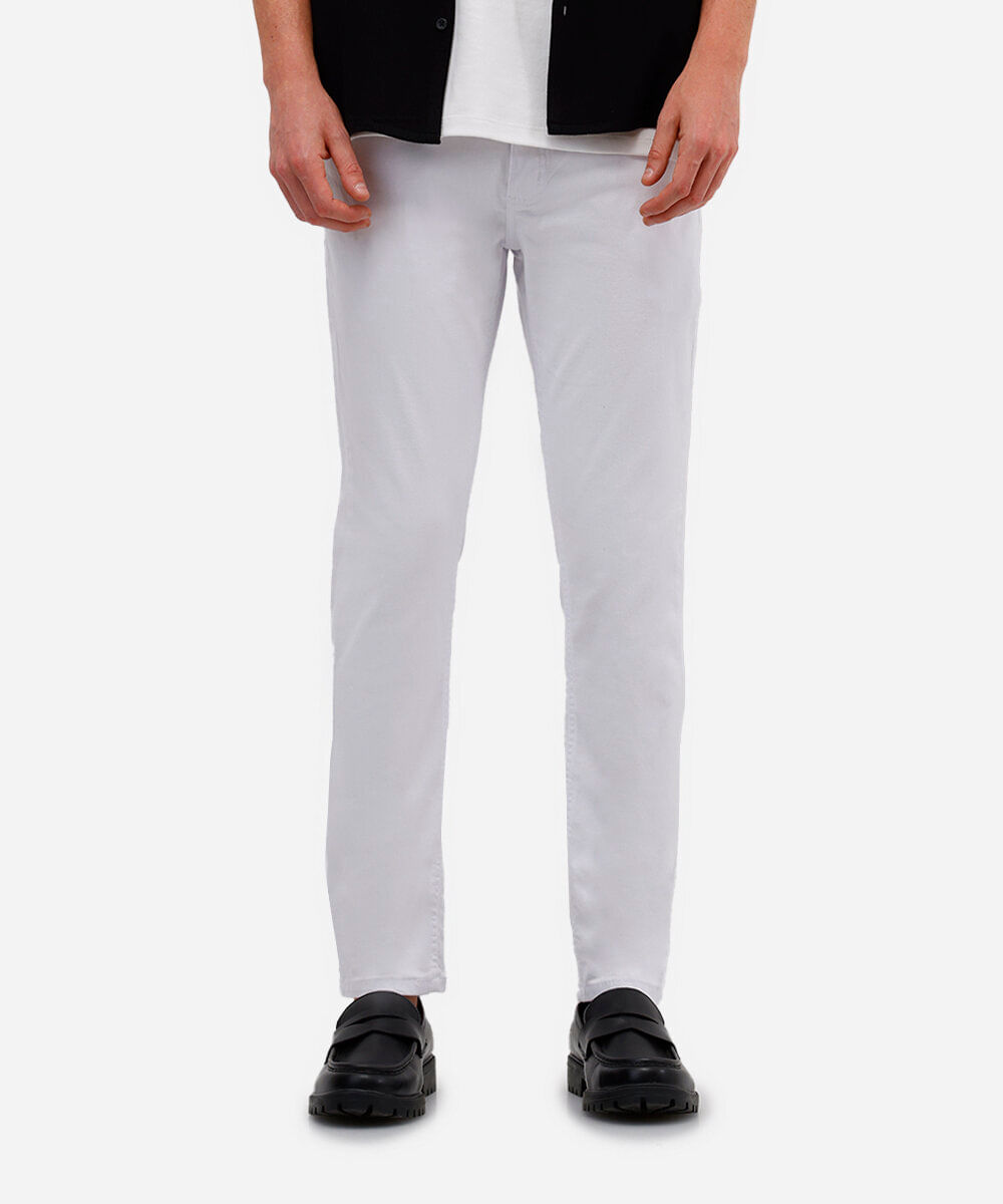 calça slim comfort masculina de sarja branca