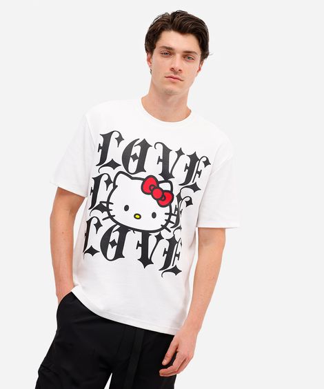camiseta masculina manga curta hello kitty off white