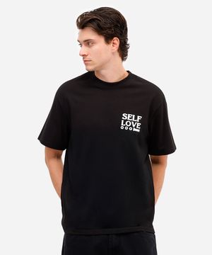 camiseta masculina de algodão oversized self love preta