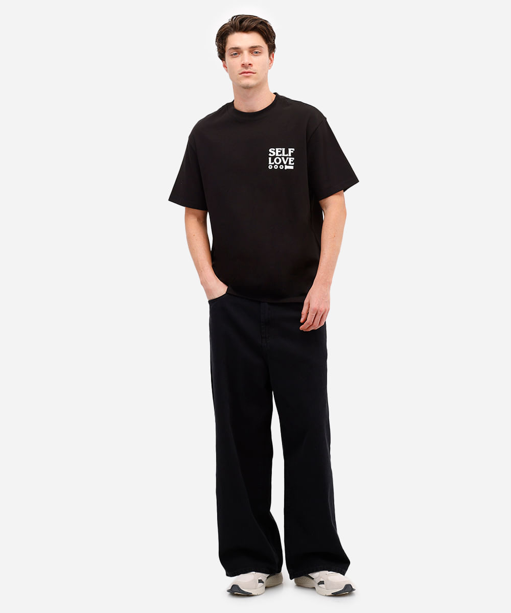 camiseta masculina de algodão oversized self love preta