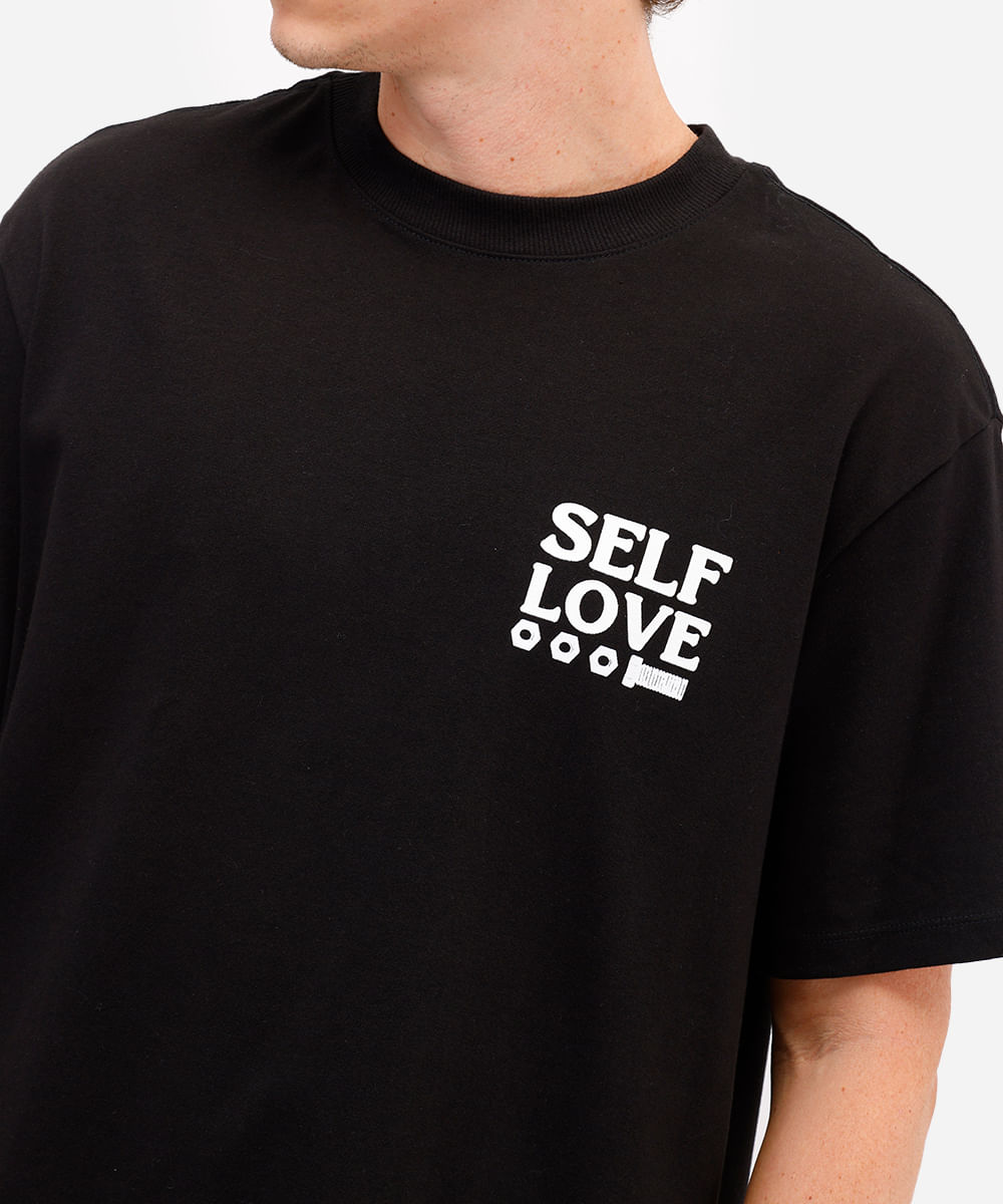 camiseta masculina de algodão oversized self love preta