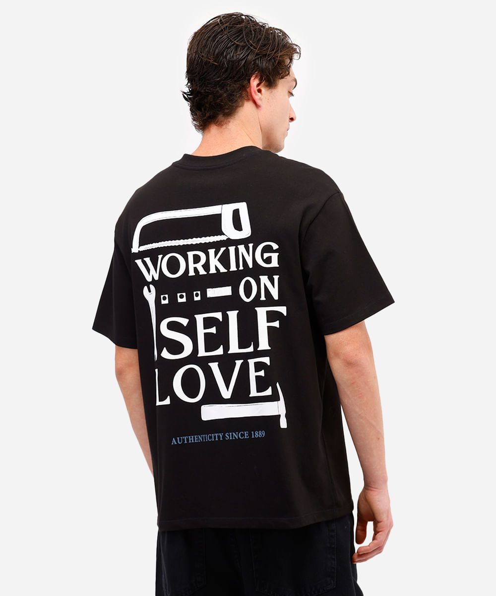camiseta masculina de algodão oversized self love preta