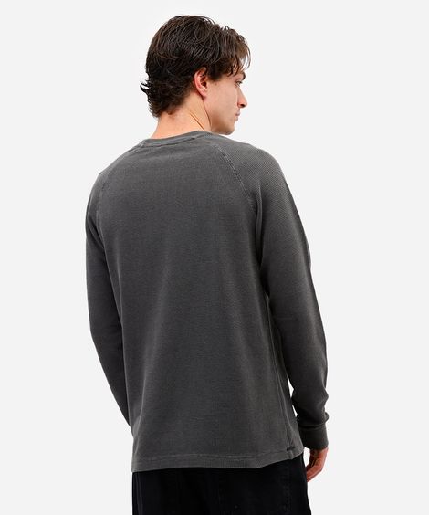 camiseta masculina de algodão raglan texturizada estonada cinza