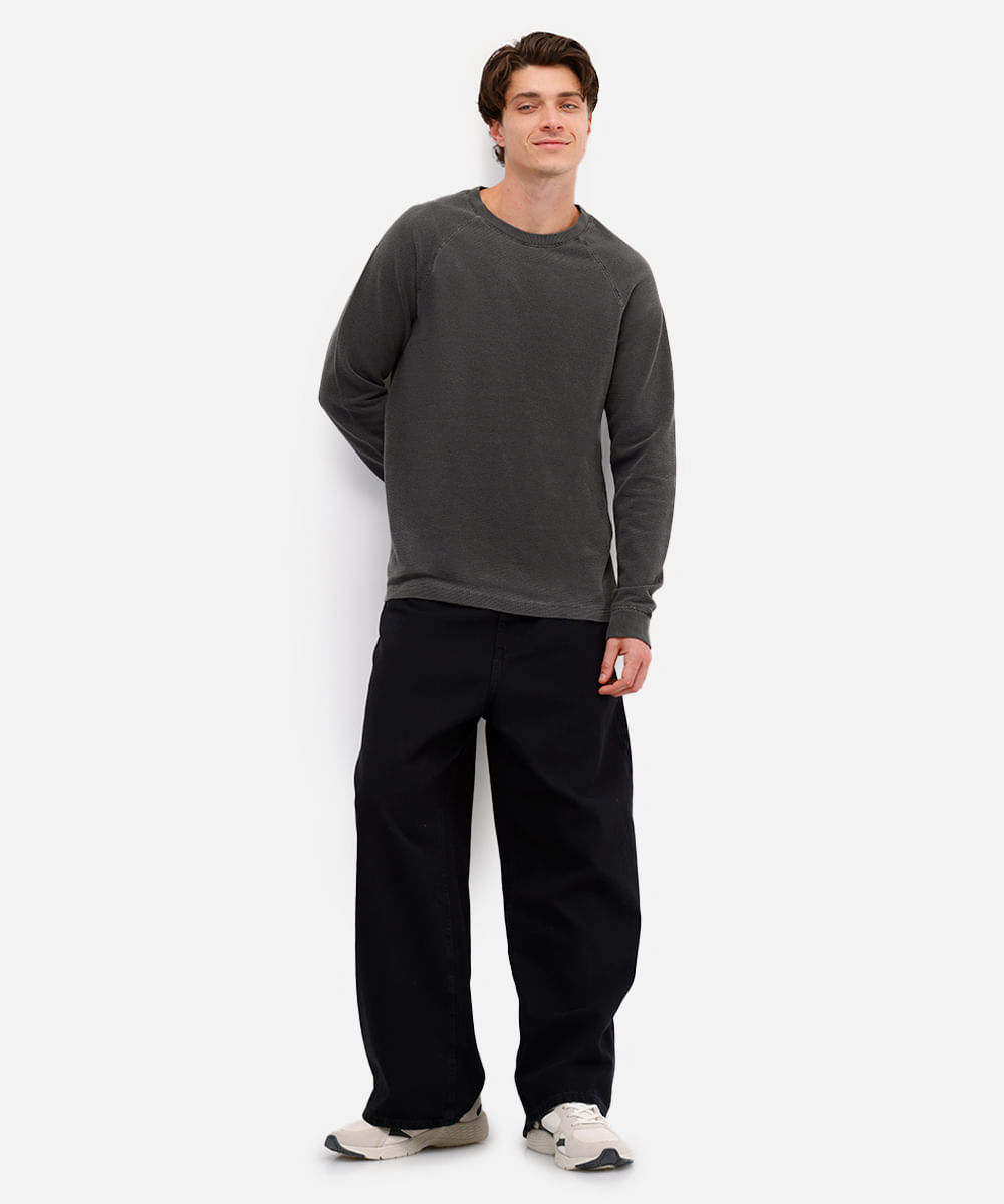 camiseta masculina de algodão raglan texturizada estonada cinza