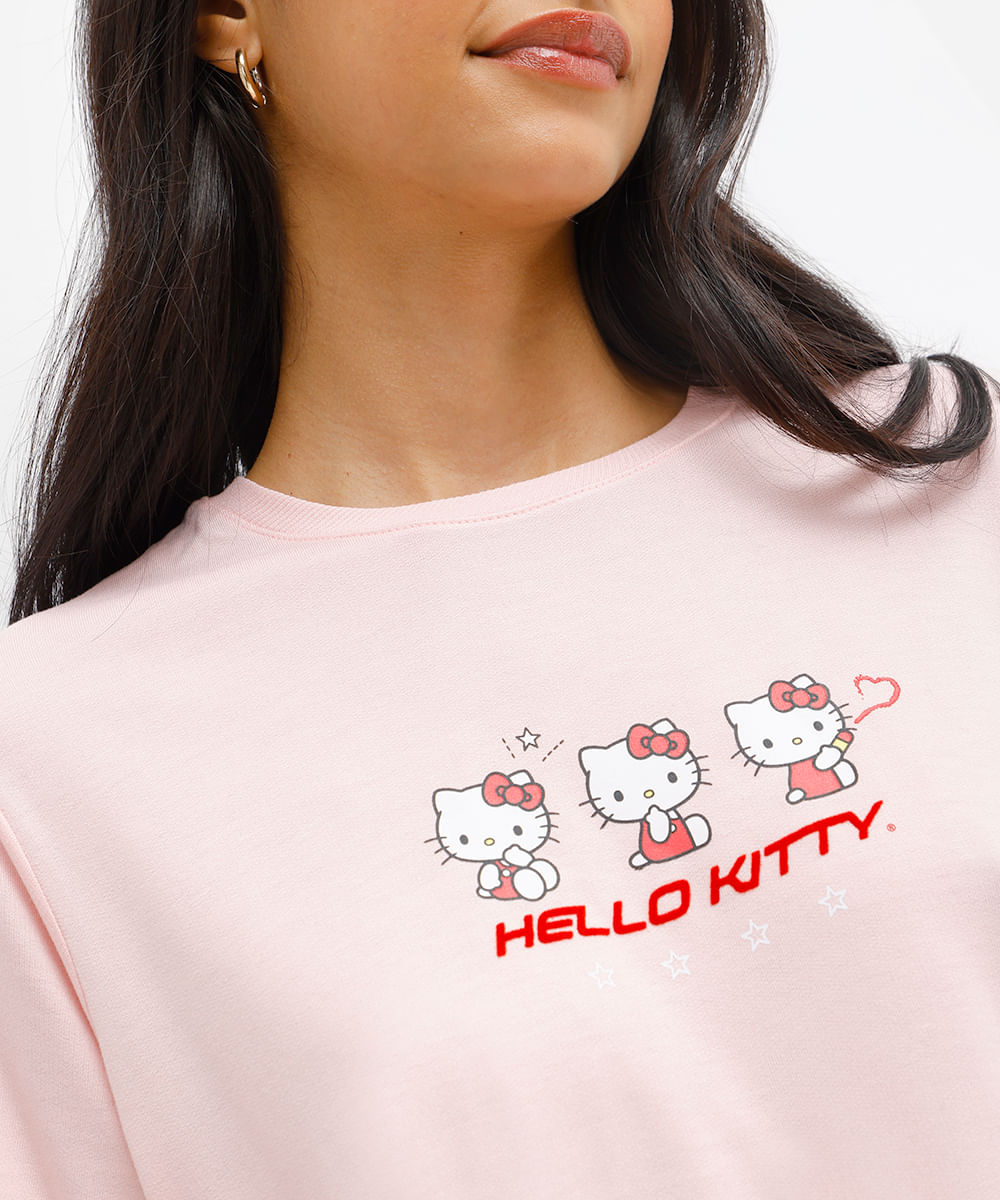 camiseta feminina de viscose hello kitty com amarração rosa