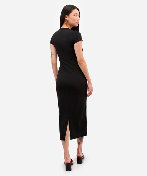 vestido básico feminino de poliamida com fenda preto