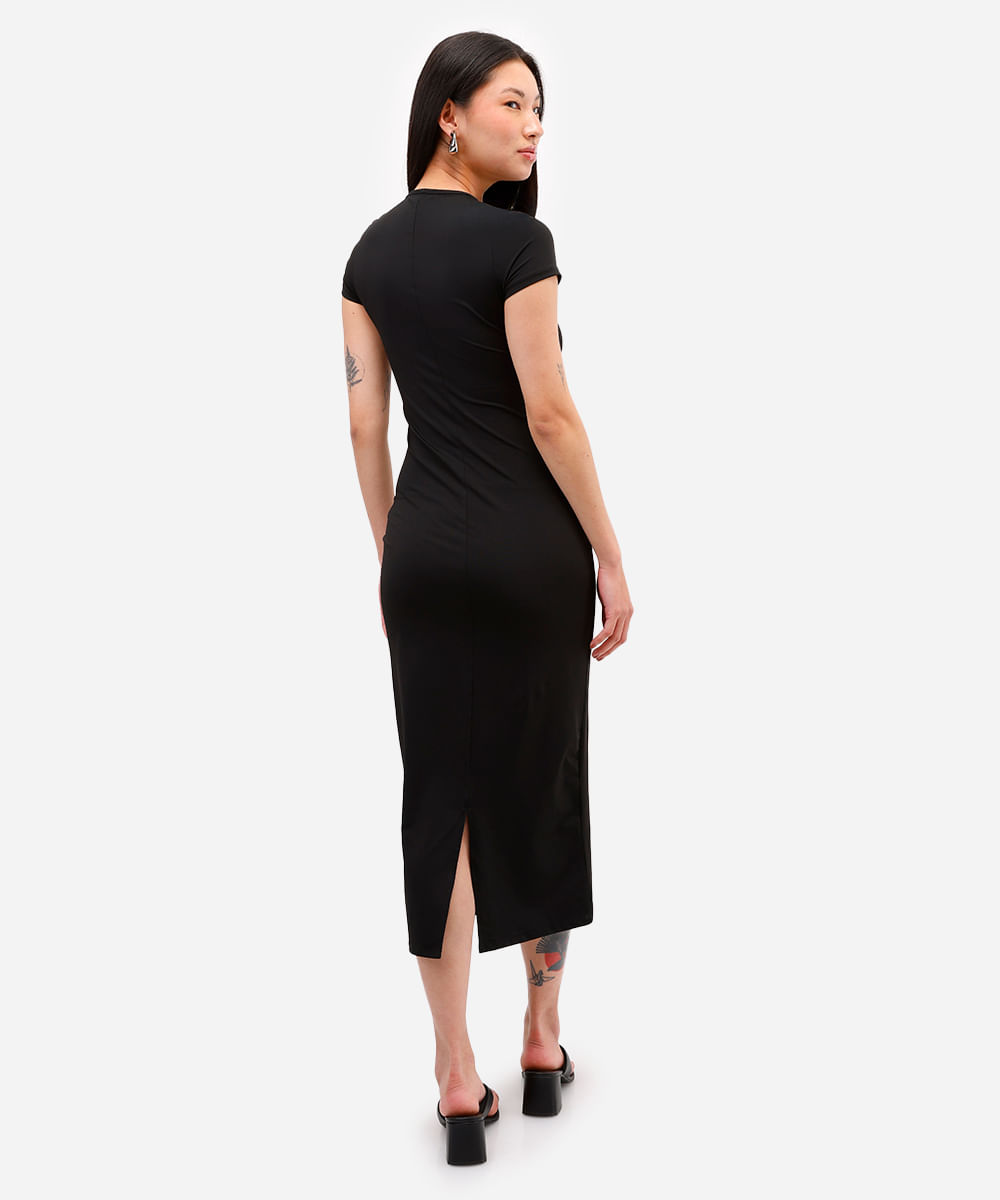 vestido básico feminino de poliamida com fenda preto