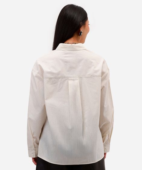 camisa feminina de algodão listrada off white