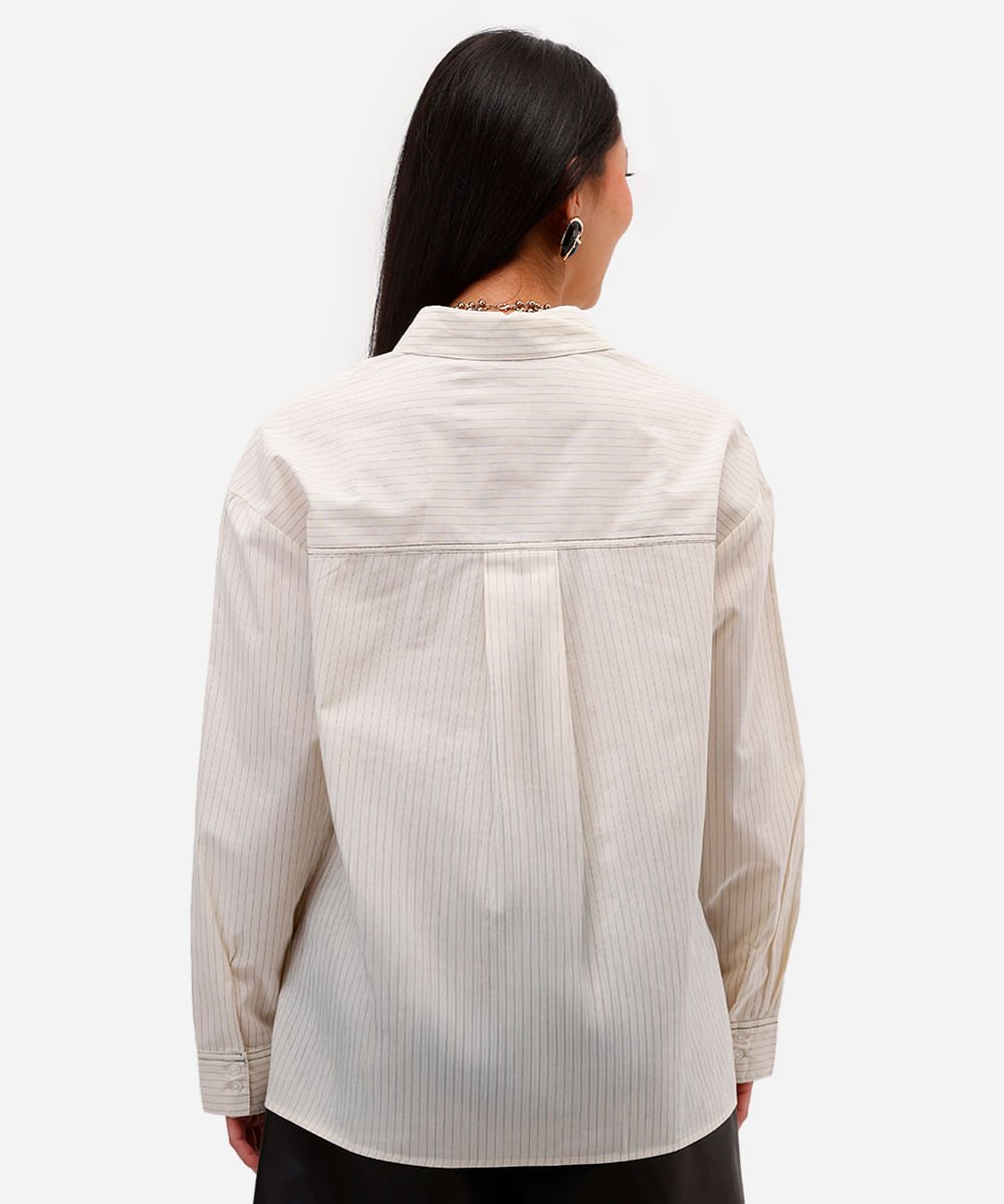 camisa feminina de algodão listrada off white