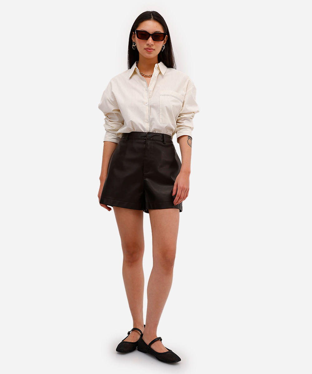 camisa feminina de algodão listrada off white