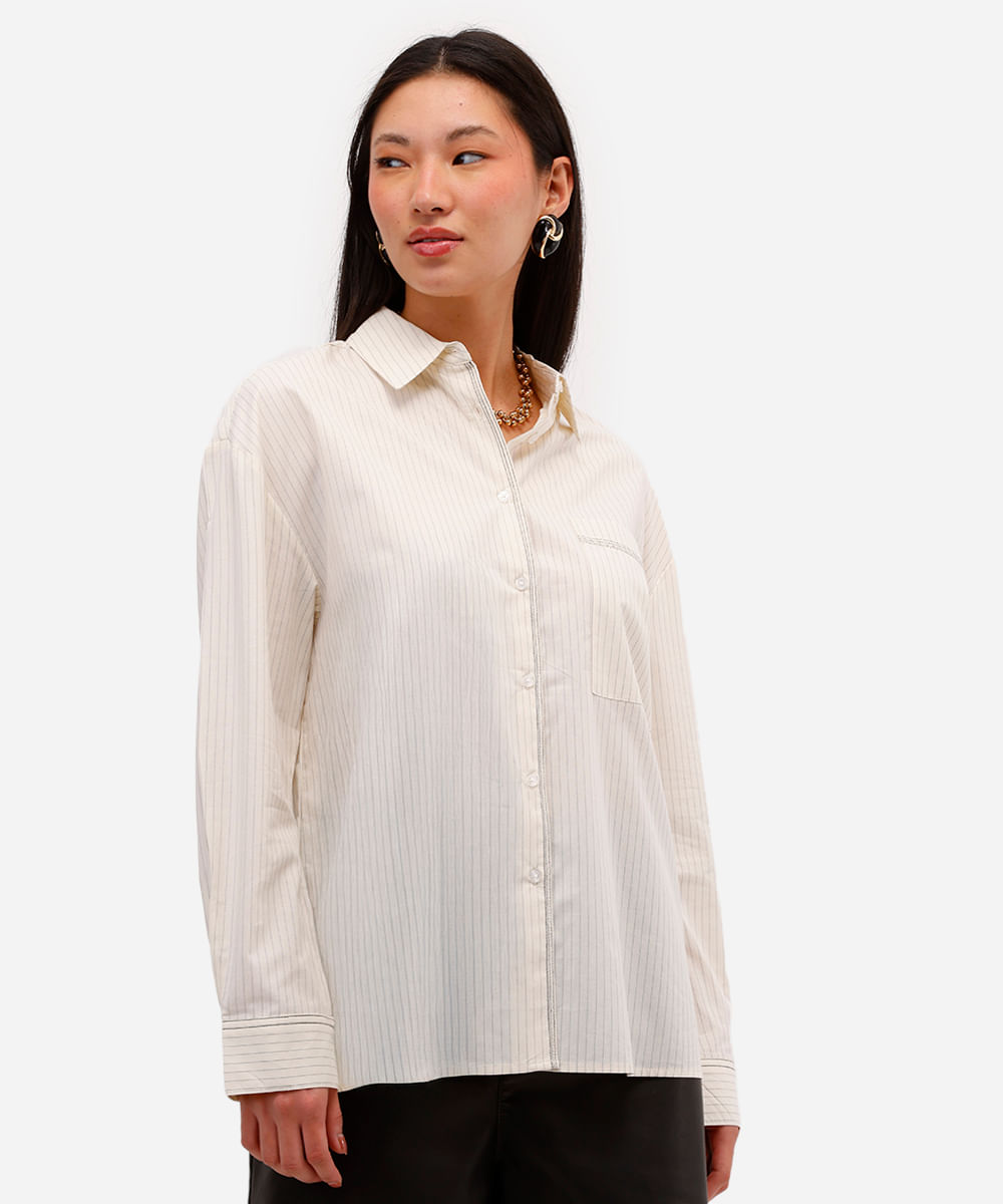 camisa feminina de algodão listrada off white