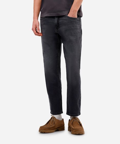 calça slim cropped masculina jeans preta