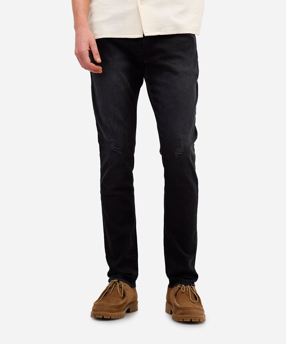 calça slim masculina jeans destroyed preta