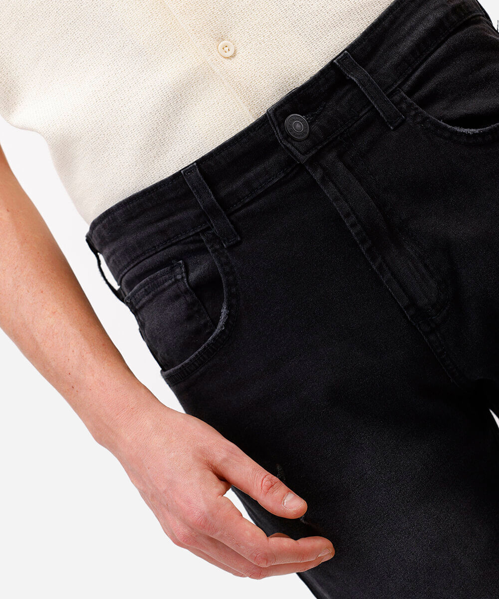 calça slim masculina jeans destroyed preta