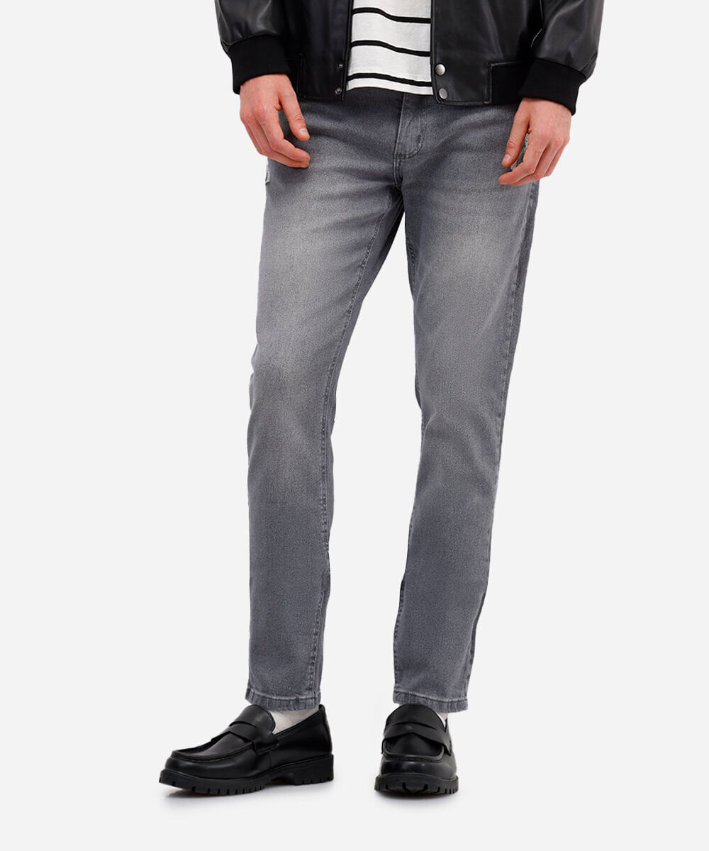 calça skinny masculina jeans destroyed cinza