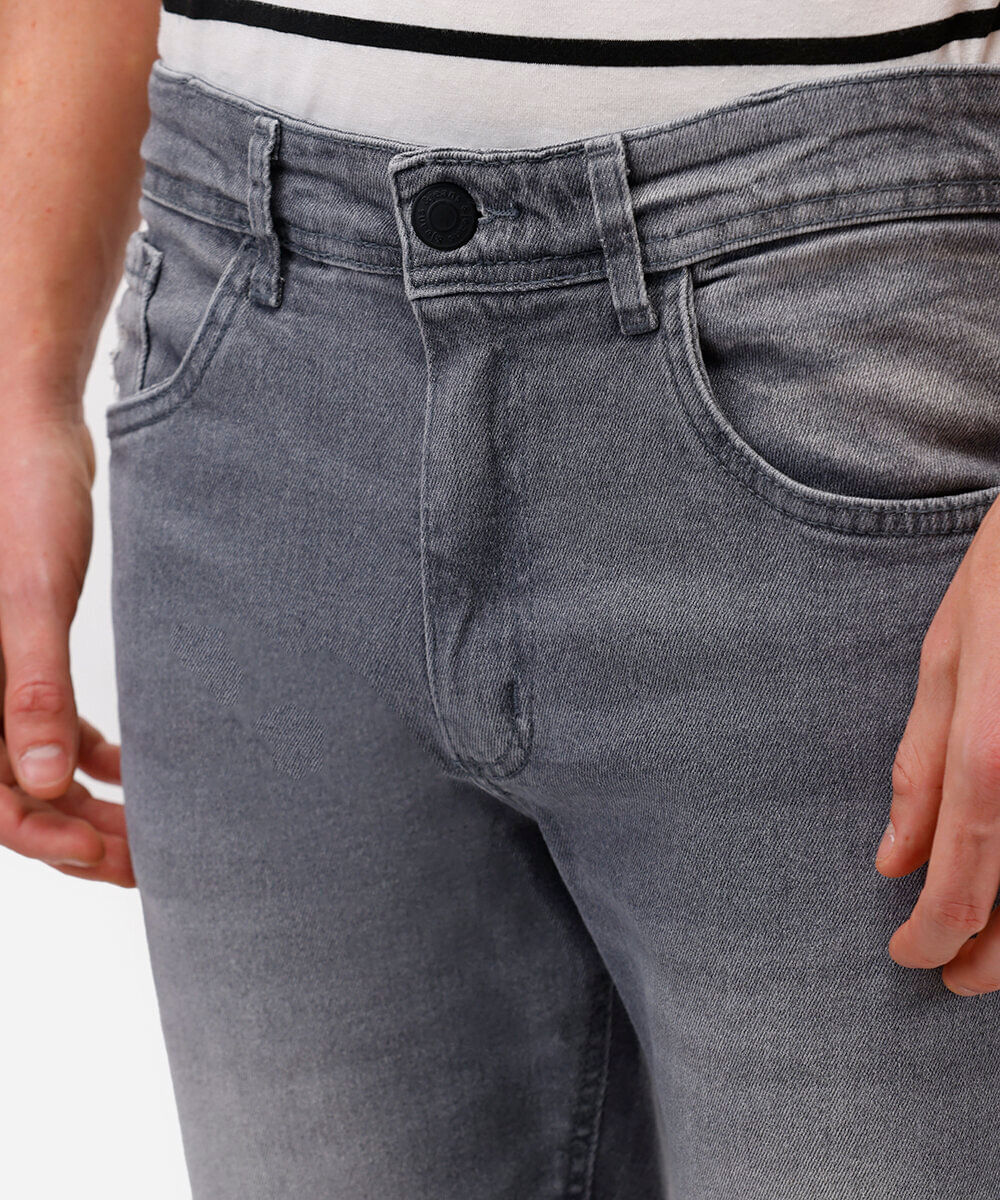 calça skinny masculina jeans destroyed cinza