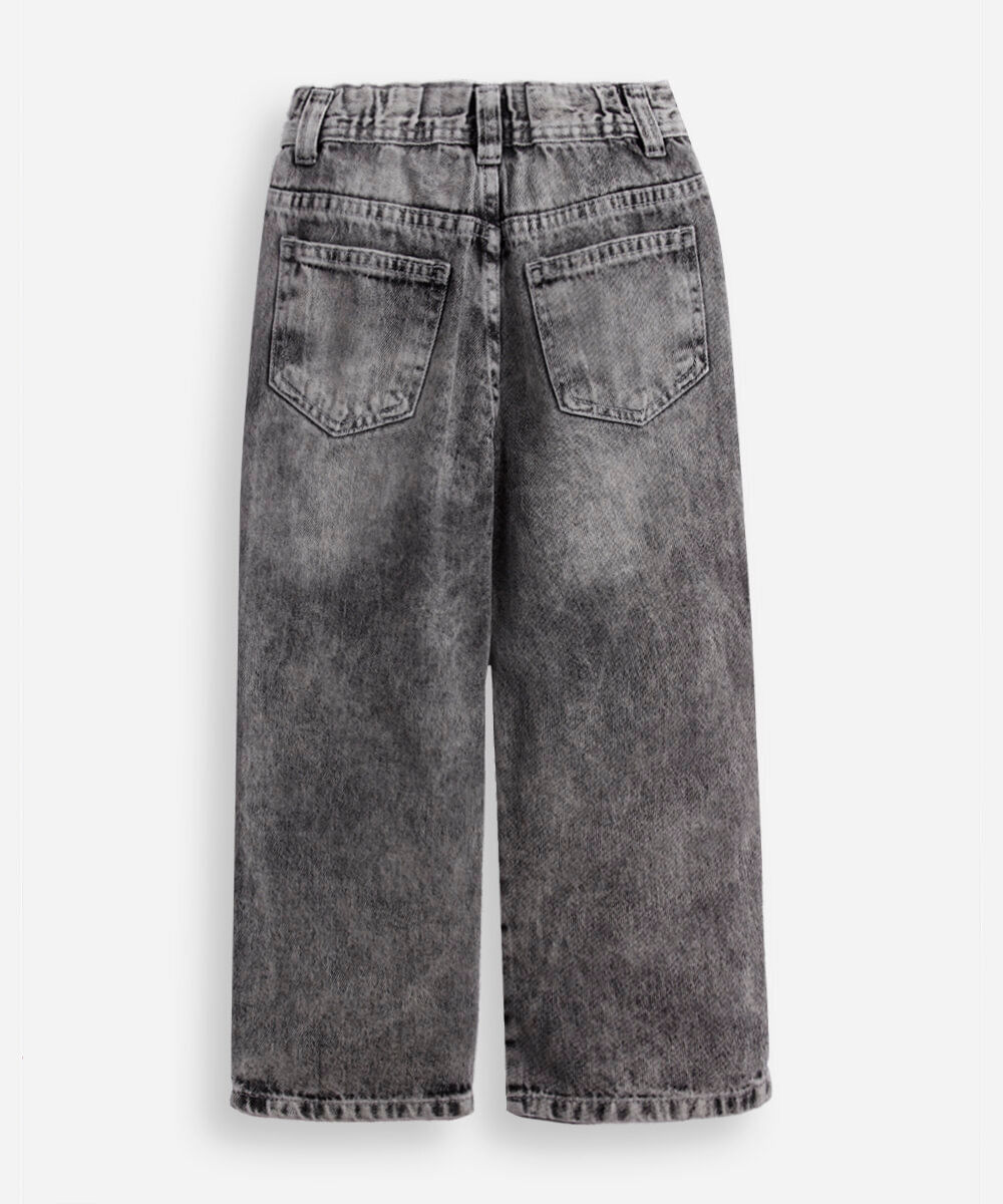 calça baggy infantil jeans marmorizada cinza