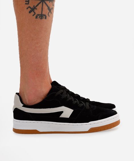 tênis masculino camurça recortes preto