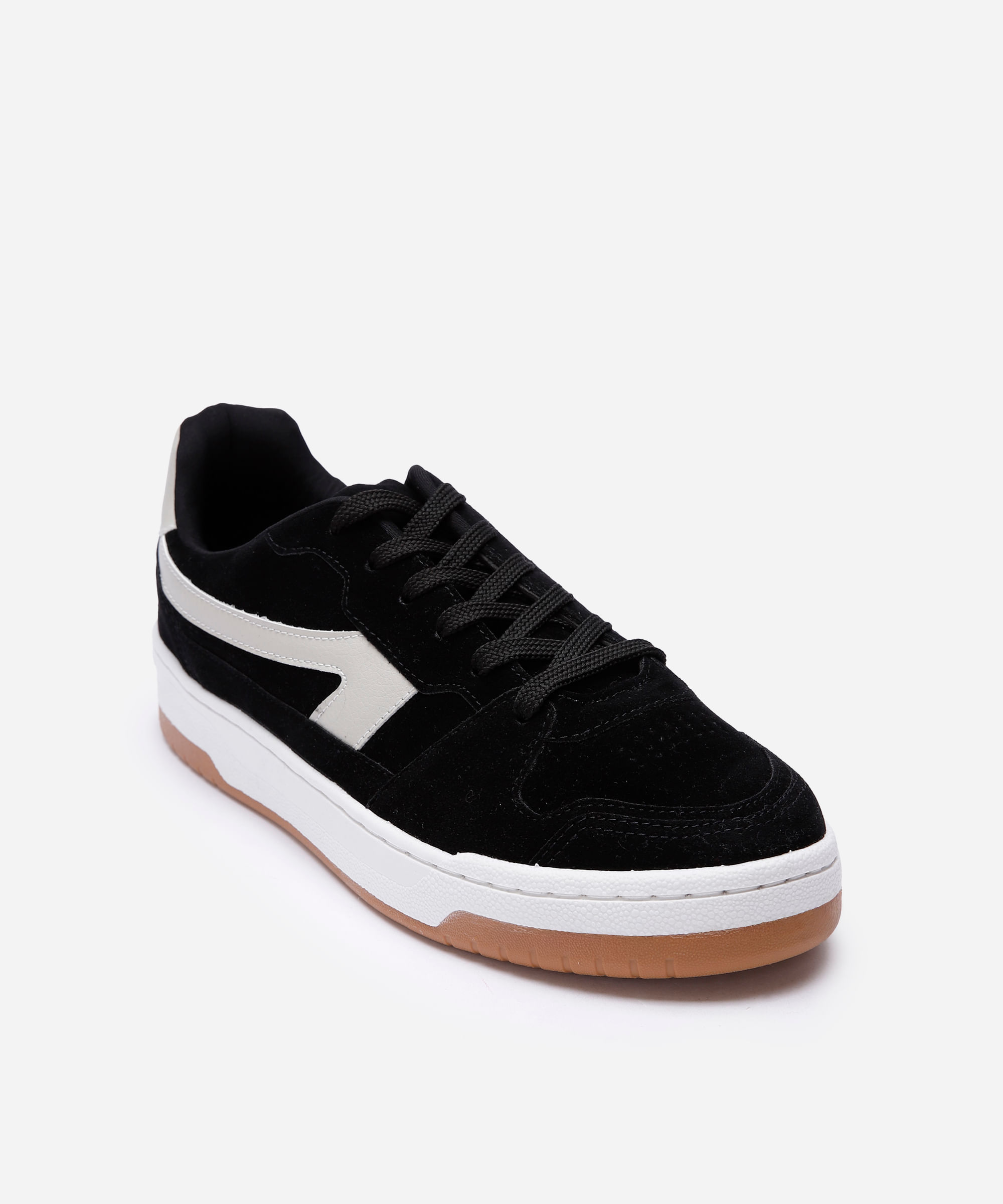 tênis masculino camurça recortes preto