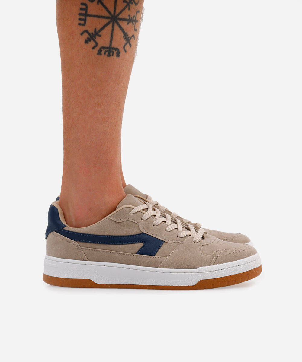 tênis masculino camurça recortes bege