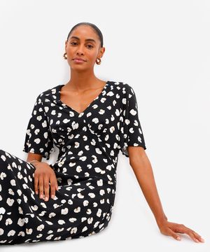 vestido midi feminino de viscose estampado preto