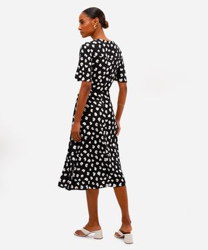 vestido midi feminino de viscose estampado preto