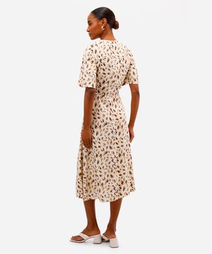 vestido midi feminino de viscose estampado bege