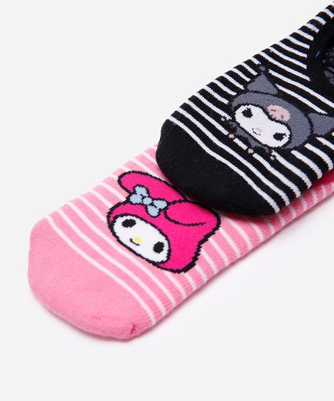 kit de 2 meias sapatilhas hello kitty com sola antiderrapante colorido