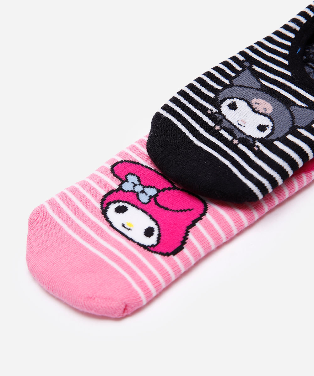 kit de 2 meias sapatilhas hello kitty com sola antiderrapante colorido
