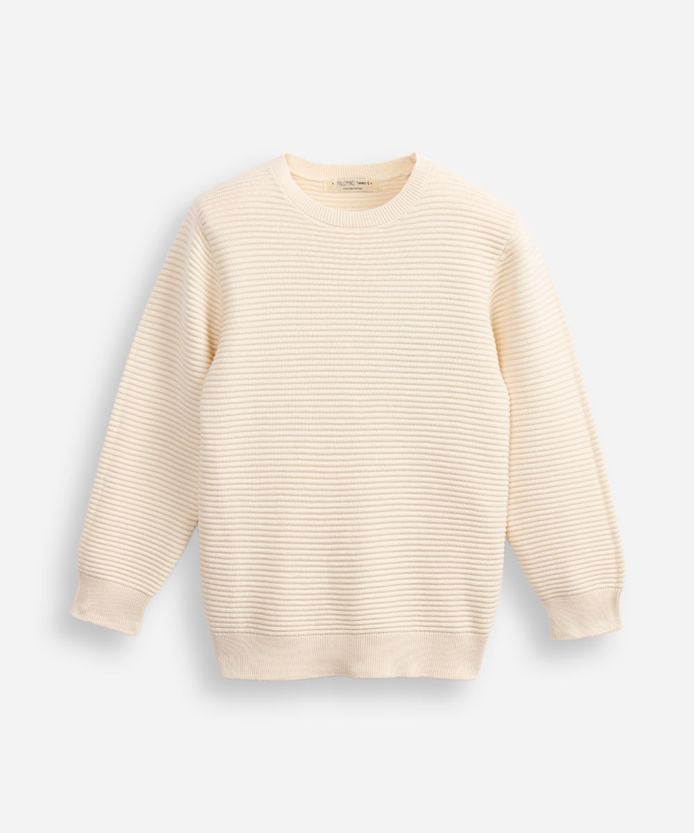 suéter de tricot infantil manga longa bege