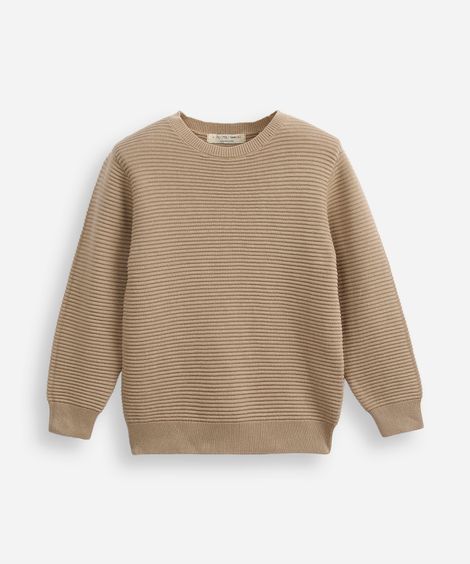 suéter de tricot infantil manga longa bege