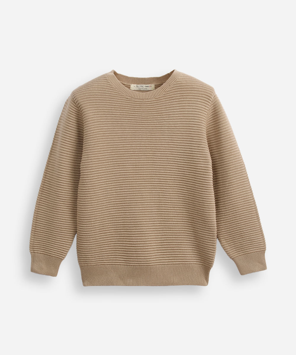 suéter de tricot infantil manga longa bege