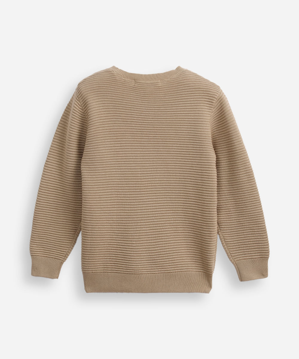 suéter de tricot infantil manga longa bege
