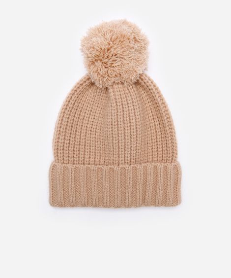 gorro de tricot pompom bege