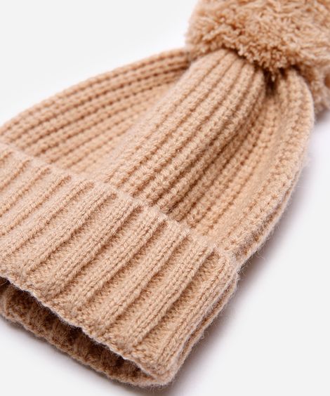 gorro de tricot pompom bege
