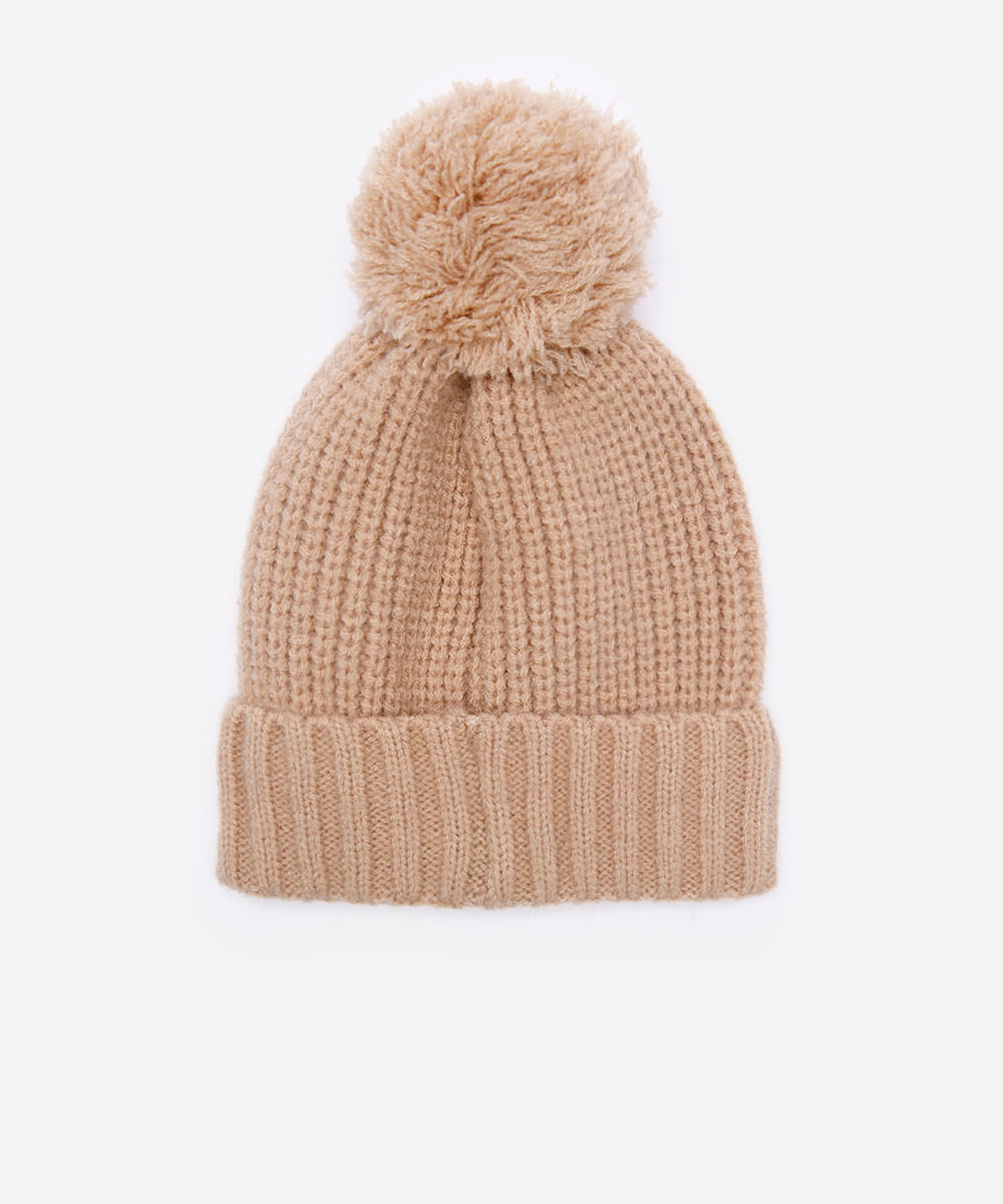 gorro de tricot pompom bege