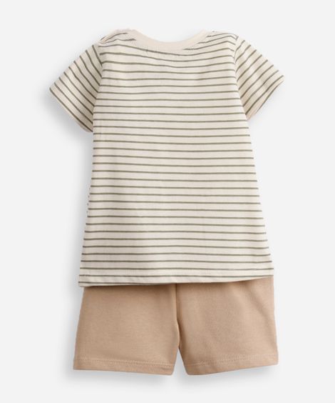 conjunto curto infantil de algodão listrado bege