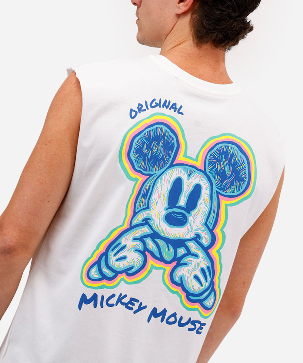 regata machão masculina de algodão mickey off white