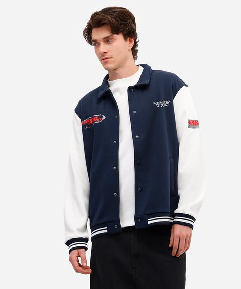 jaqueta college masculina de moletom felpado hot wheels azul