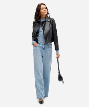 calça wide leg feminina jeans cós elástico azul