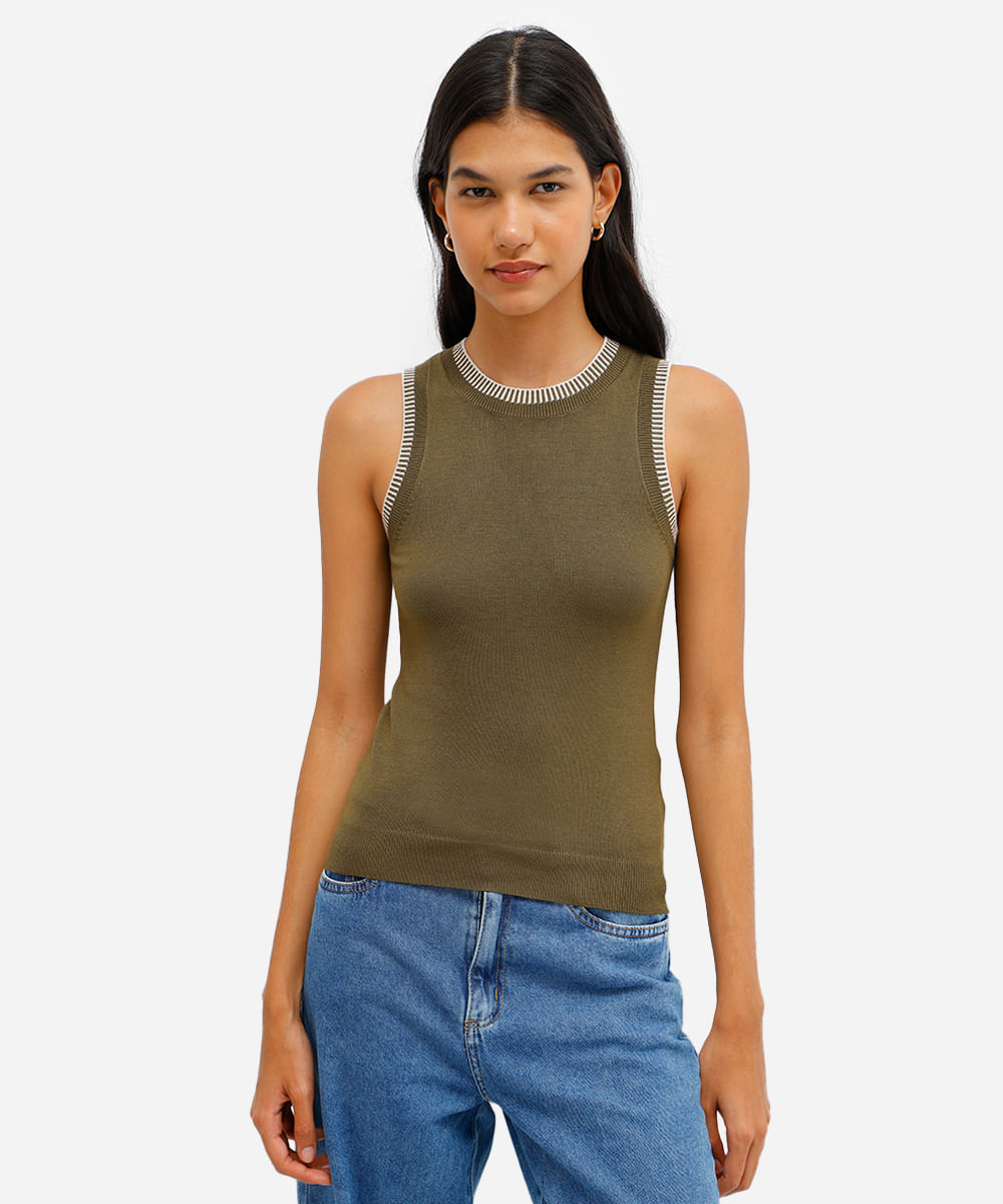 regata feminina de tricot verde